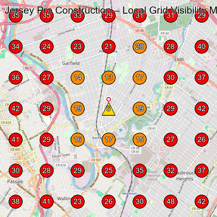 Jersey Pro Construction GeoGrid visibility map for Roofing Contractor in Garfield